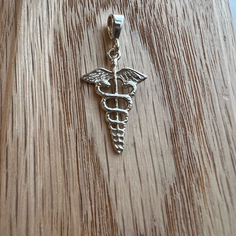 Caduceus Pendant Vintage Sterling Silver NOS Medical Symbol